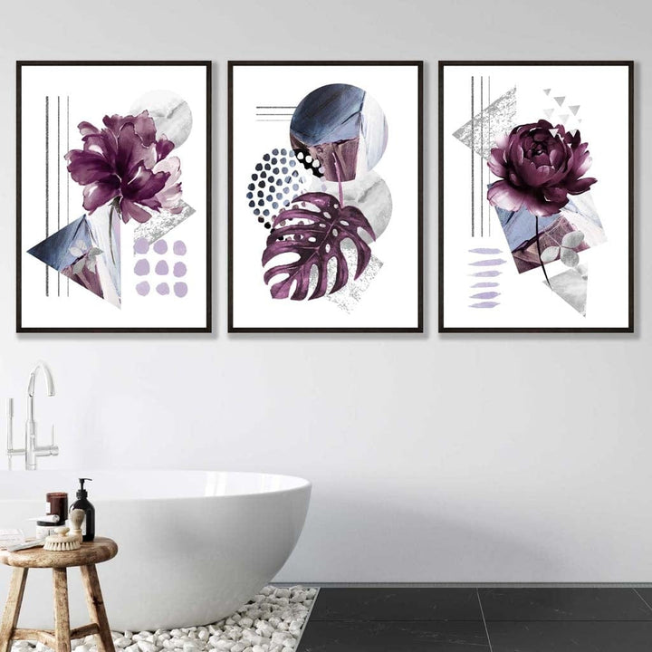 Abstract lilac and silver gray floral framed wall art prints | Bowlift