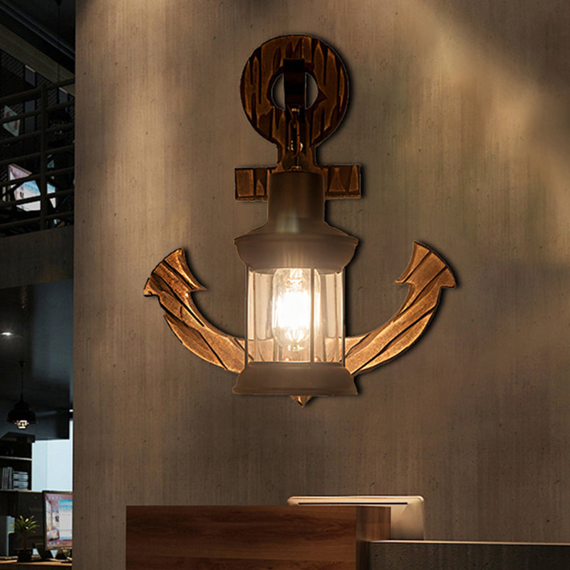 BowLift | A bulb clear glass wall lighting coastal black kerosene indoor wall lamp light fixture with wooden back panel