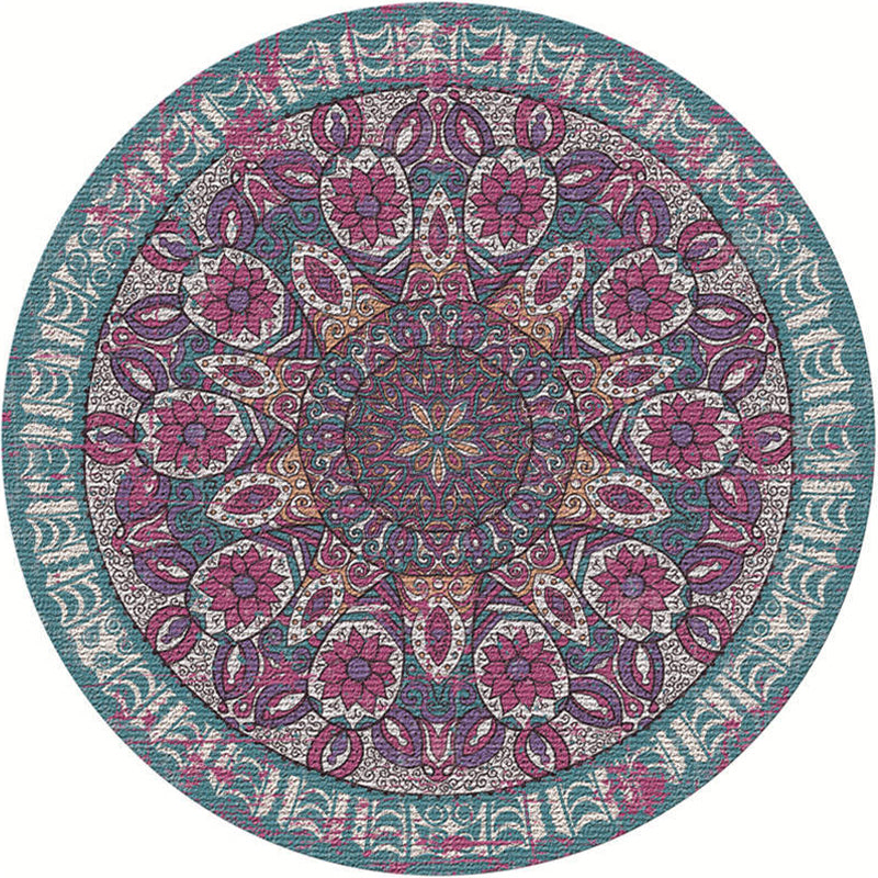 Moroccan living room rug Multicolored flower rug Polyester machine washable stain resistant non-slip backing area rug | Bowlift