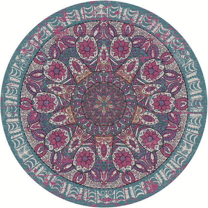 Moroccan living room rug Multicolored flower rug Polyester machine washable stain resistant non-slip backing area rug | Bowlift