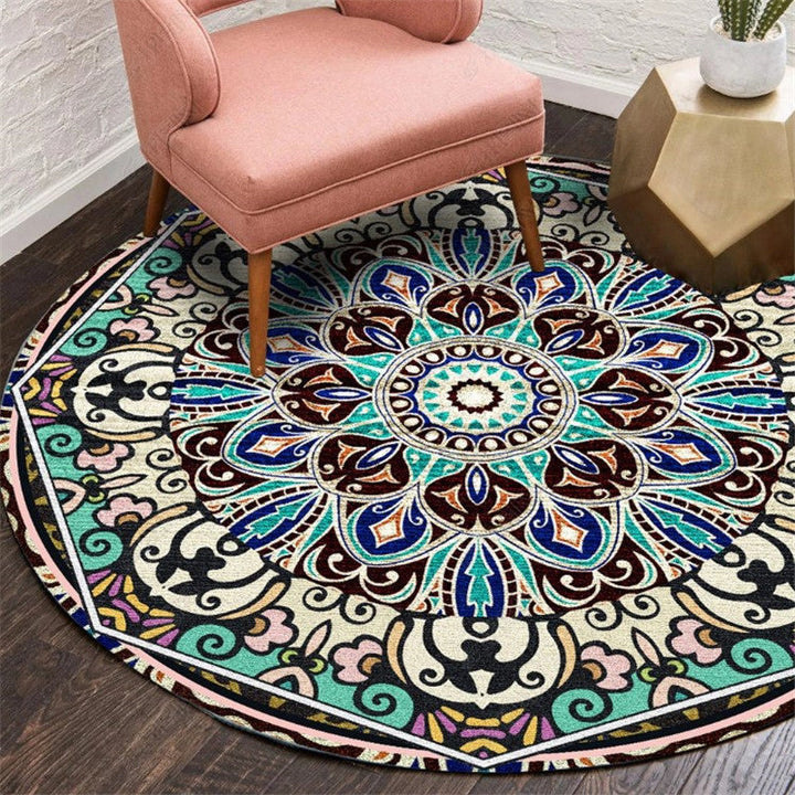 Moroccan living room rug Multicolored flower rug Polyester machine washable stain resistant non-slip backing area rug | Bowlift