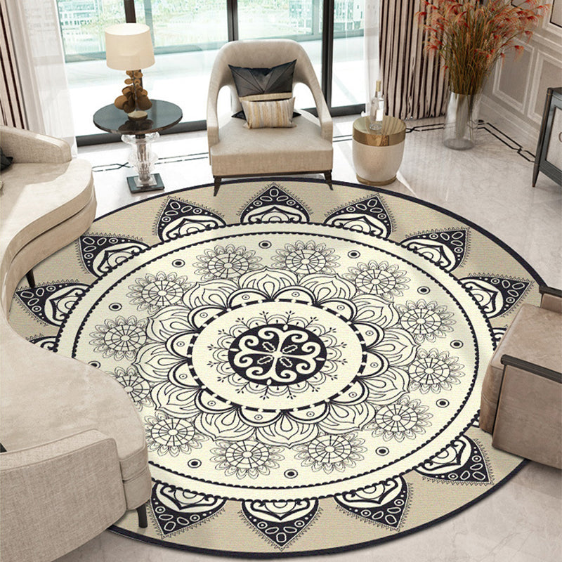 Moroccan Style Sunflower Rug Gray-Black Synthetic Rug Washable Non-Slip Backing Stain Resistant Rug for the Family Room | Bowlift