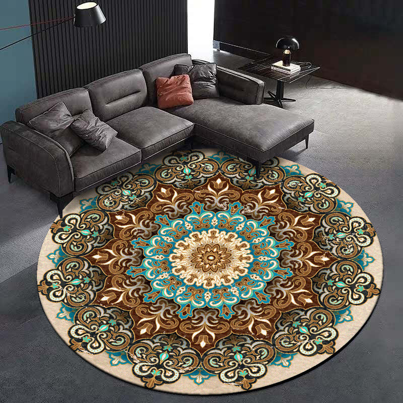 Multicolored living room rug Turkish floral swirl rug synthetic non-slip pet-friendly machine washable rug | Bowlift