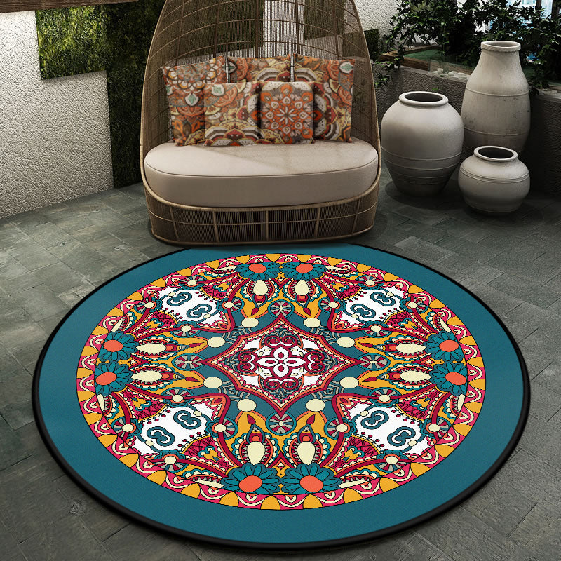 BowLift | Moroccan symmetrical pattern rug multicolored polyester rug machine washable non-slip pet-friendly rug for living room