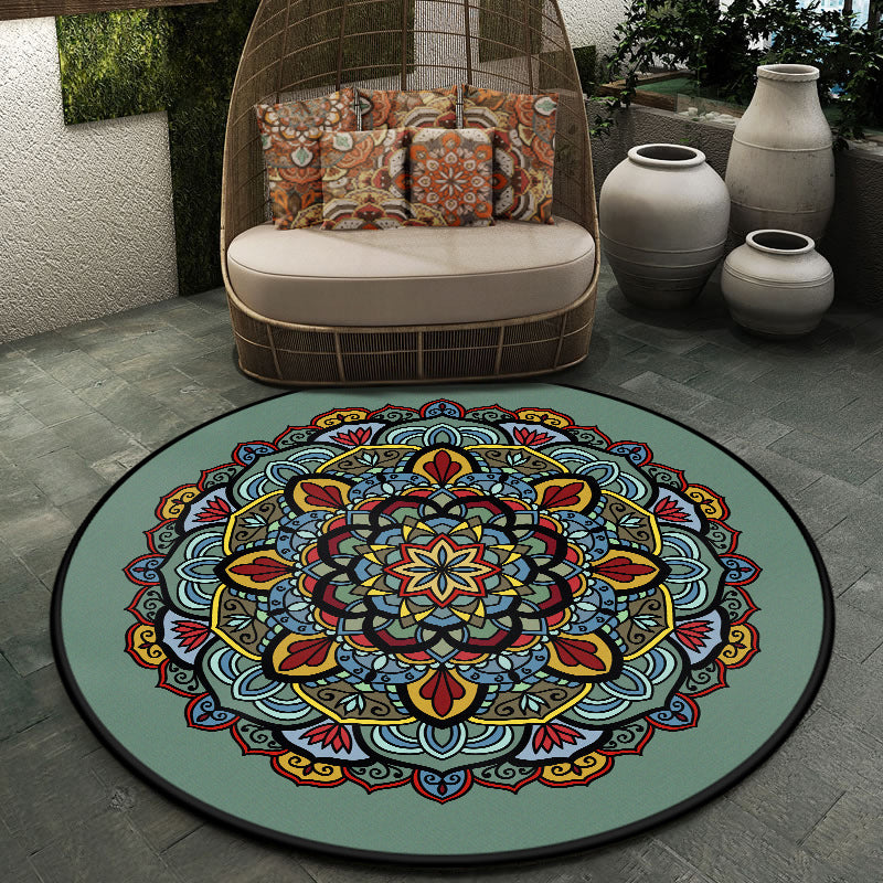 BowLift | Moroccan symmetrical pattern rug multicolored polyester rug machine washable non-slip pet-friendly rug for living room