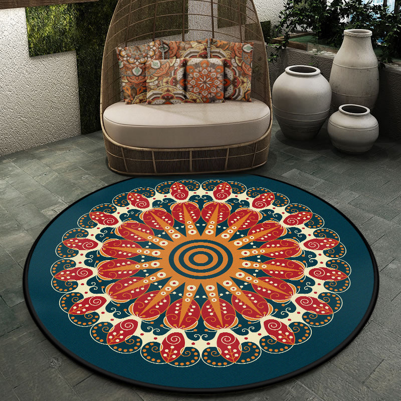 BowLift | Moroccan symmetrical pattern rug multicolored polyester rug machine washable non-slip pet-friendly rug for living room