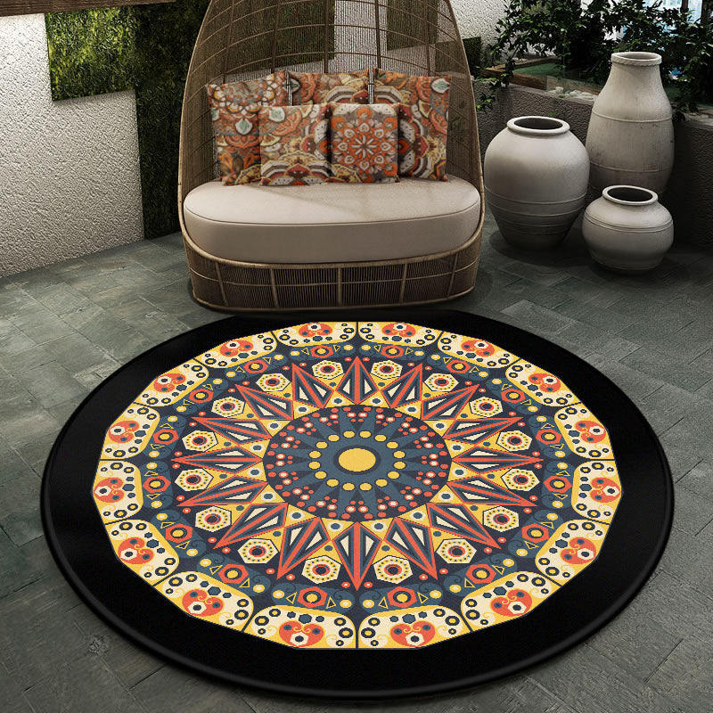 BowLift | Moroccan symmetrical pattern rug multicolored polyester rug machine washable non-slip pet-friendly rug for living room
