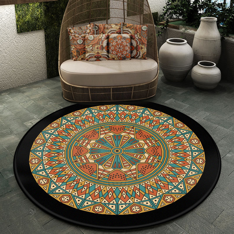 BowLift | Moroccan symmetrical pattern rug multicolored polyester rug machine washable non-slip pet-friendly rug for living room