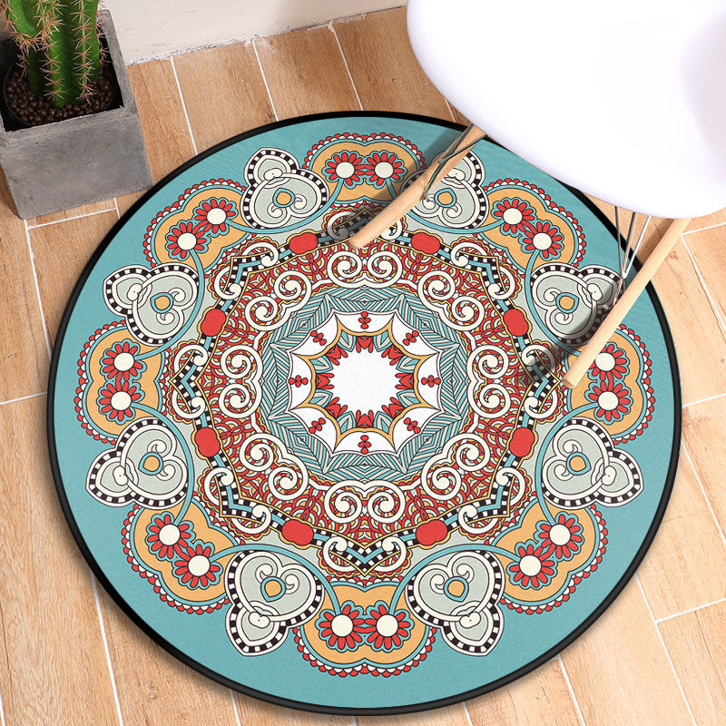 BowLift | Tribal Mandala Indoor Rug Multicolored Moroccan Rug Synthetic Non-Slip Stain Resistant Pet Friendly Rug for Room