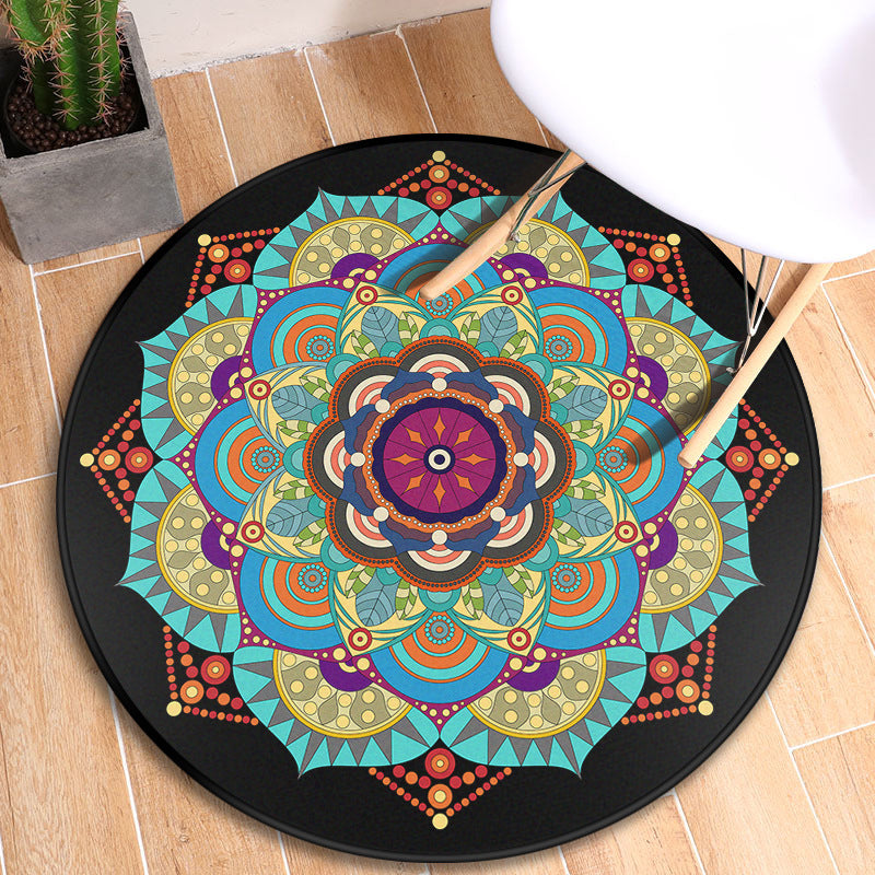 BowLift | Tribal Mandala Indoor Rug Multicolored Moroccan Rug Synthetic Non-Slip Stain Resistant Pet Friendly Rug for Room