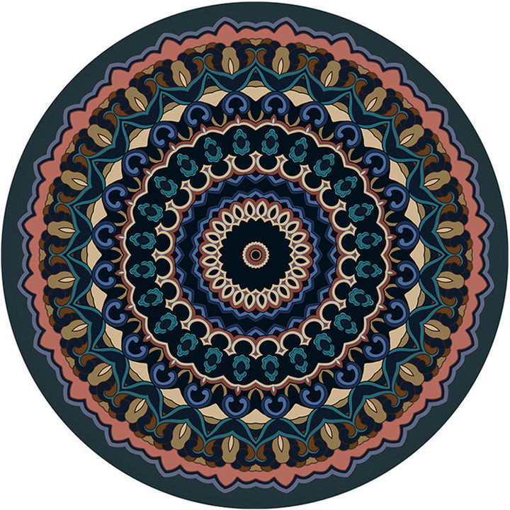 BowLift | Moroccan Mandala Rug Multicolored Synthetic Rug Stain Resistant Non-Slip Machine Washable Rug for the Dining Room