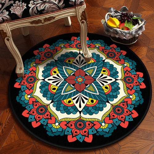BowLift | Moroccan Mandala Rug Multicolored Synthetic Rug Stain Resistant Non-Slip Machine Washable Rug for the Dining Room