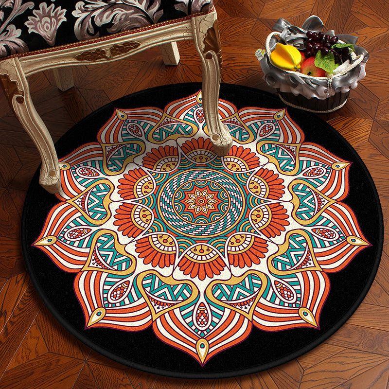 BowLift | Moroccan Mandala Rug Multicolored Synthetic Rug Stain Resistant Non-Slip Machine Washable Rug for the Dining Room