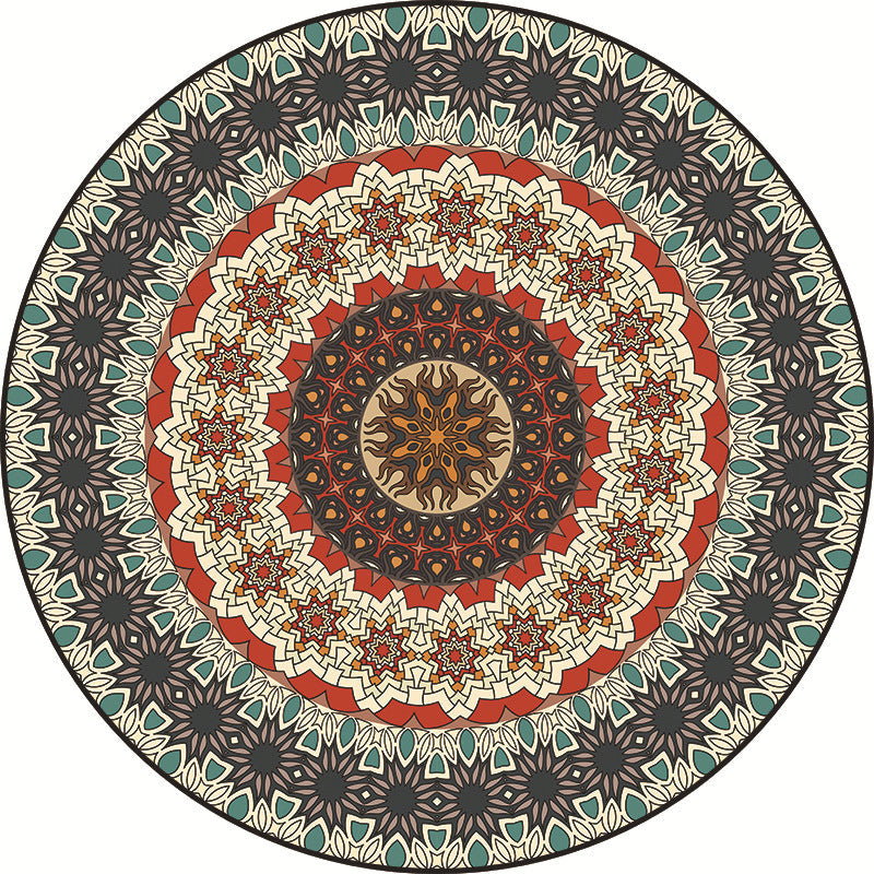 BowLift | Traditional Multicolored Moroccan Carpet Polypropylene Mandala Area Rug Non-Slip Machine Washable Stain Resistant Rug for Rome