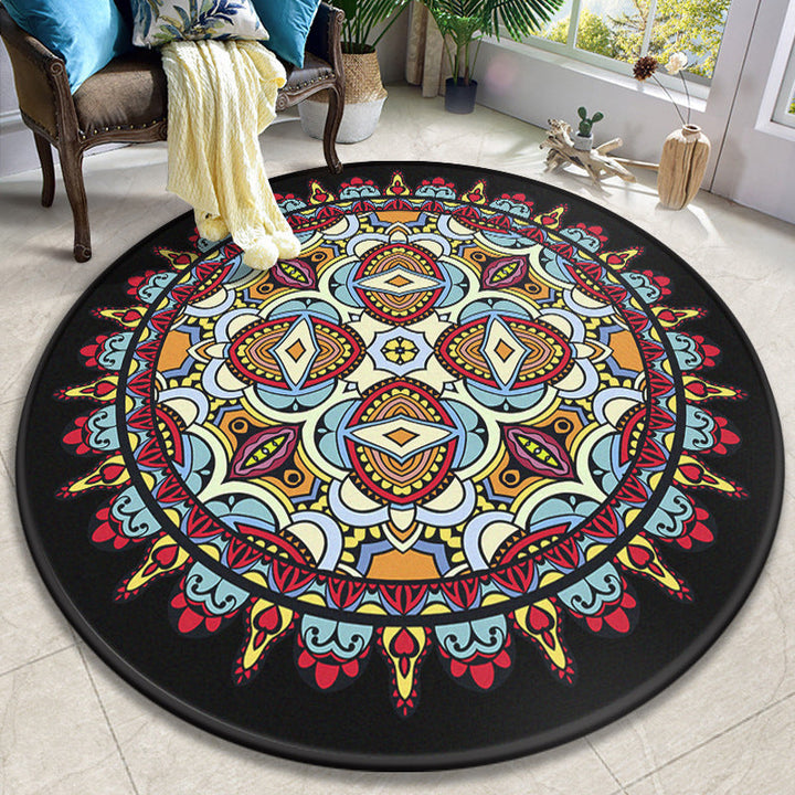 Colorful Mandala Rug Polyester Turkish Indoor Rug Anti-Slip Mat Machine Washable Pet-Friendly Rug for the Living Room | Bowlift