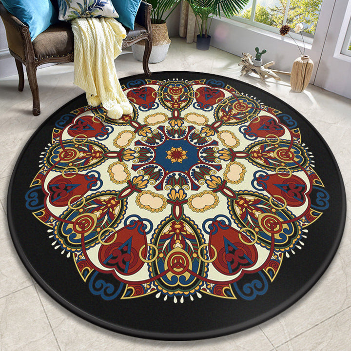 Colorful Mandala Rug Polyester Turkish Indoor Rug Anti-Slip Mat Machine Washable Pet-Friendly Rug for the Living Room | Bowlift