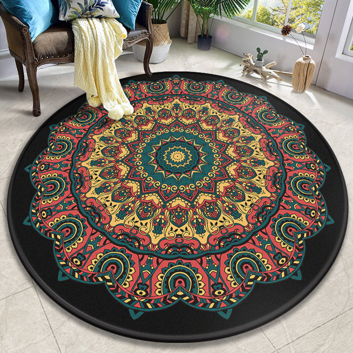 Colorful Mandala Rug Polyester Turkish Indoor Rug Anti-Slip Mat Machine Washable Pet-Friendly Rug for the Living Room | Bowlift