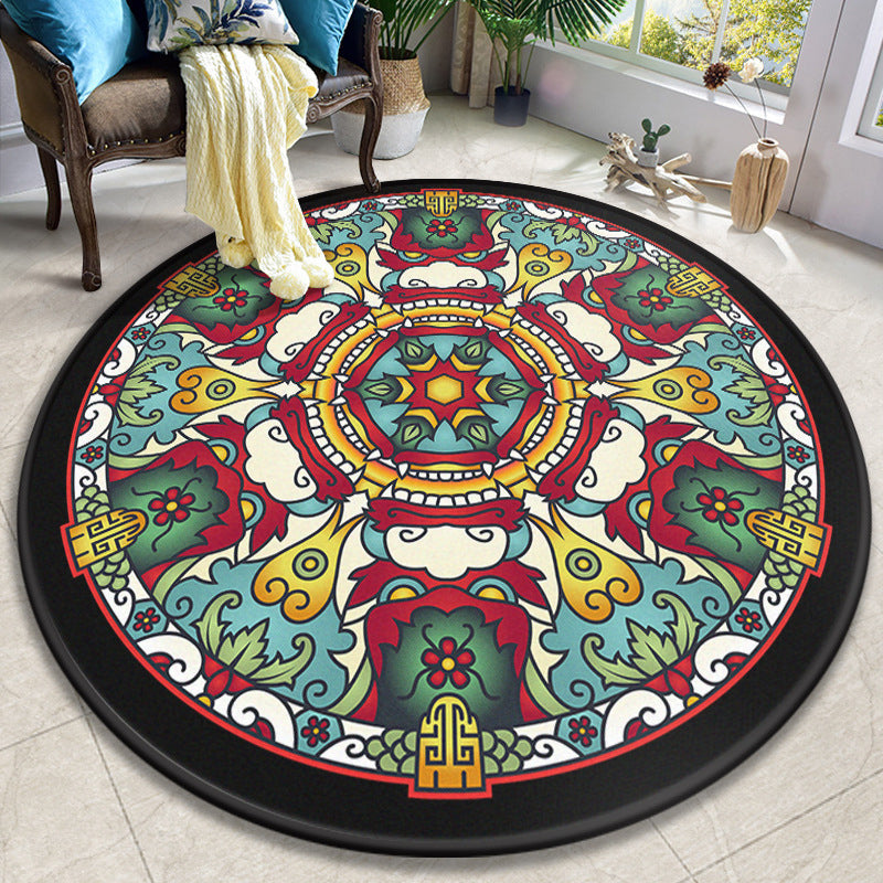 Colorful Mandala Rug Polyester Turkish Indoor Rug Anti-Slip Mat Machine Washable Pet-Friendly Rug for the Living Room | Bowlift