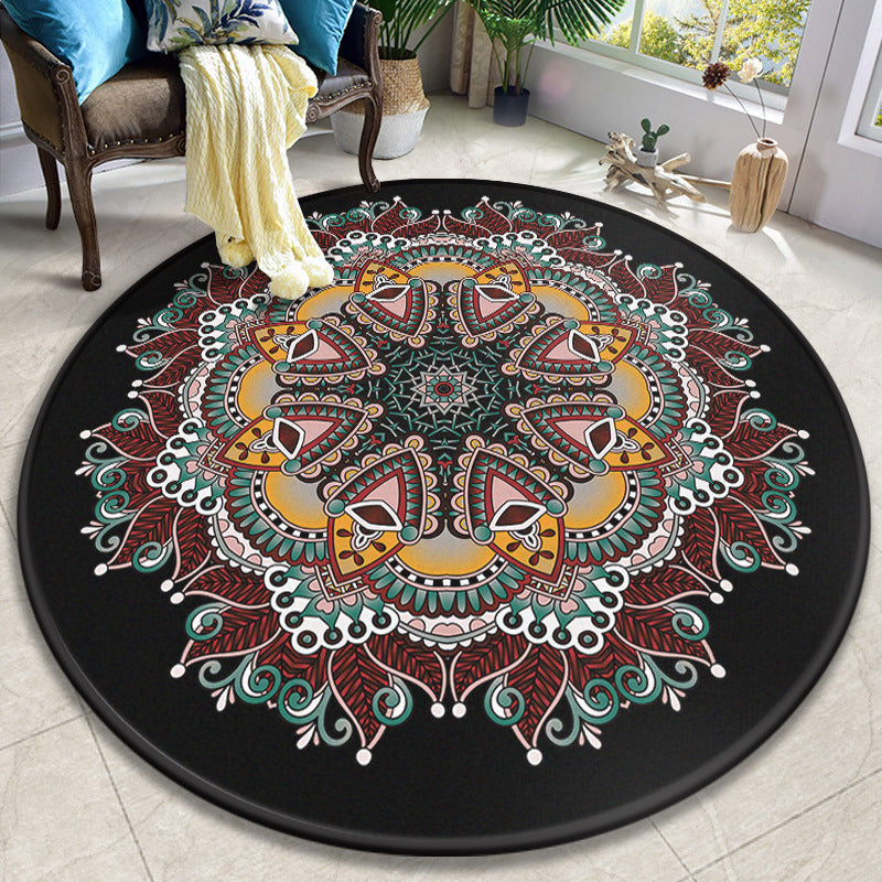 Colorful Mandala Rug Polyester Turkish Indoor Rug Anti-Slip Mat Machine Washable Pet-Friendly Rug for the Living Room | Bowlift