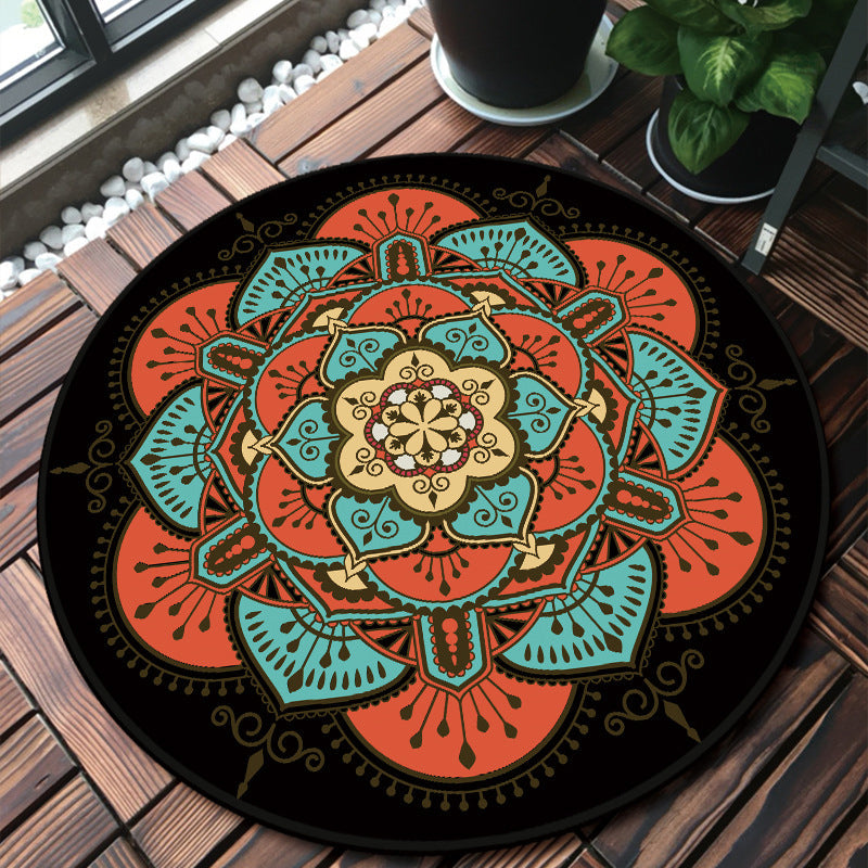 Unique multicolored mandala rug Synthetic Moroccan rug Stain resistant Non-slip backing Machine washable rug for the front door | Bowlift