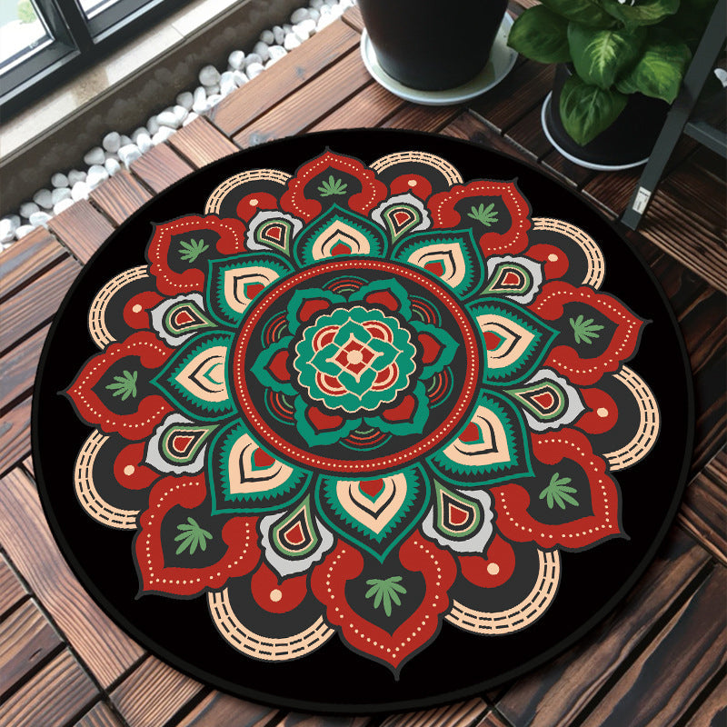 Unique multicolored mandala rug Synthetic Moroccan rug Stain resistant Non-slip backing Machine washable rug for the front door | Bowlift