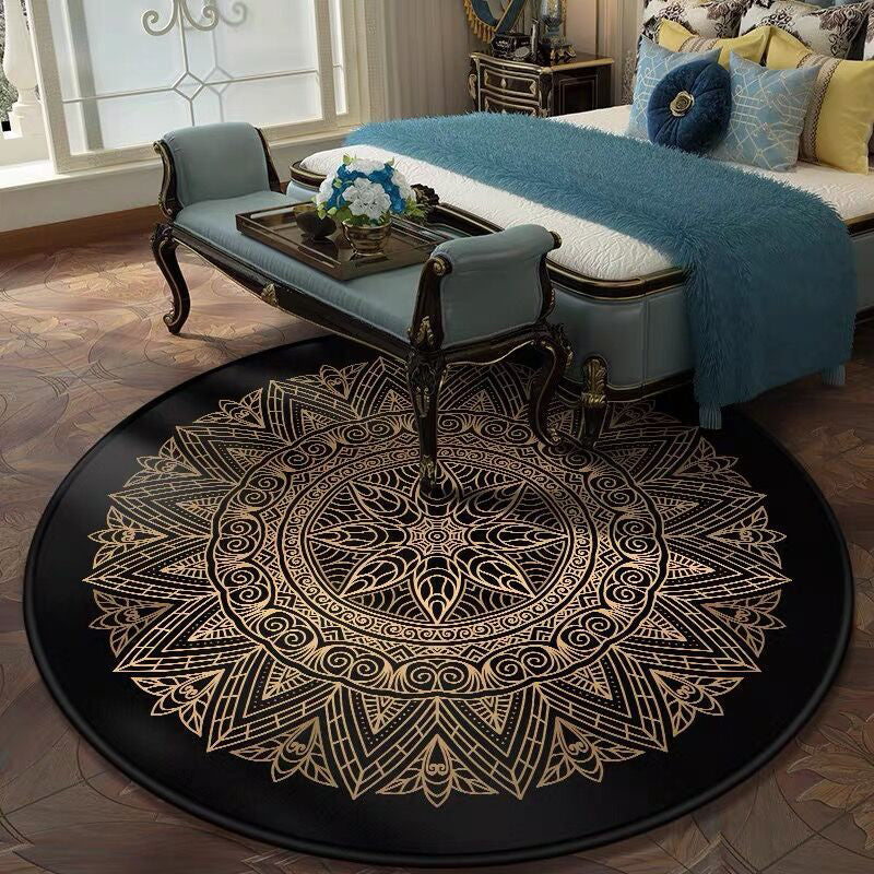 BowLift | Retro Dark Colored Moroccan Carpet Polypropylene Mandala Pattern Carpet Washable Non-Slip Pet-Friendly Carpet for the Living Room