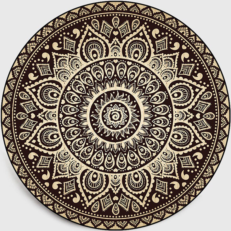 BowLift | Retro Dark Colored Moroccan Carpet Polypropylene Mandala Pattern Carpet Washable Non-Slip Pet-Friendly Carpet for the Living Room