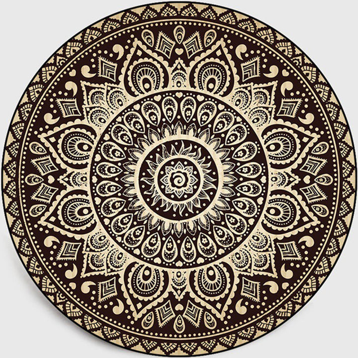 BowLift | Retro Dark Colored Moroccan Carpet Polypropylene Mandala Pattern Carpet Washable Non-Slip Pet-Friendly Carpet for the Living Room