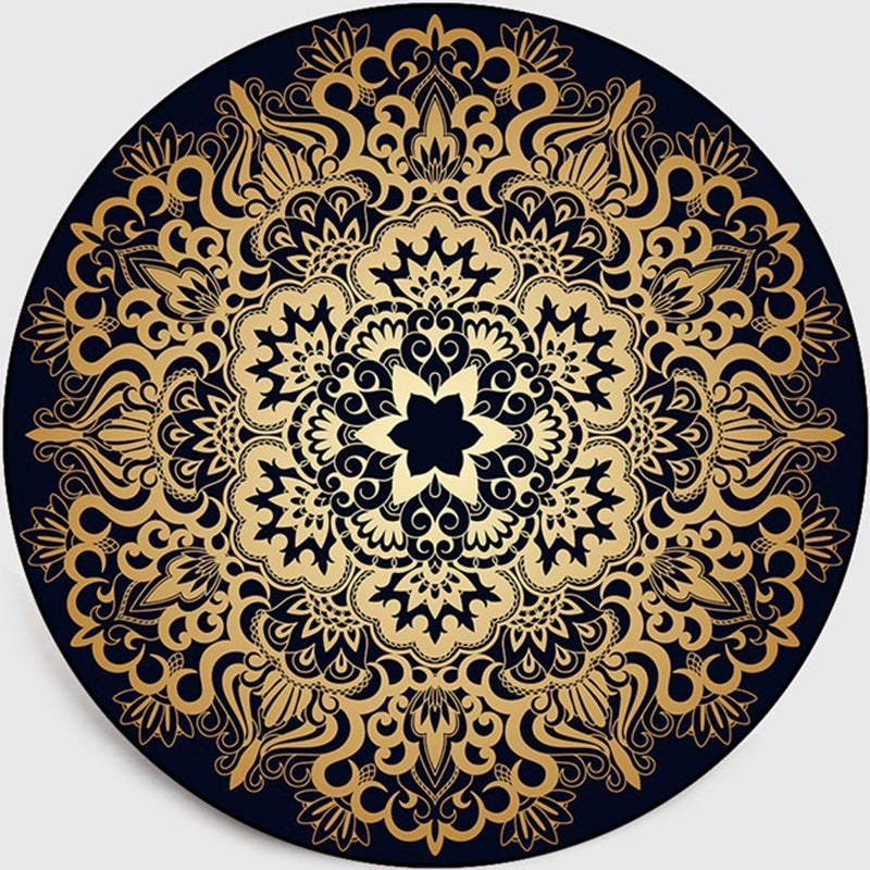 BowLift | Retro Dark Colored Moroccan Carpet Polypropylene Mandala Pattern Carpet Washable Non-Slip Pet-Friendly Carpet for the Living Room