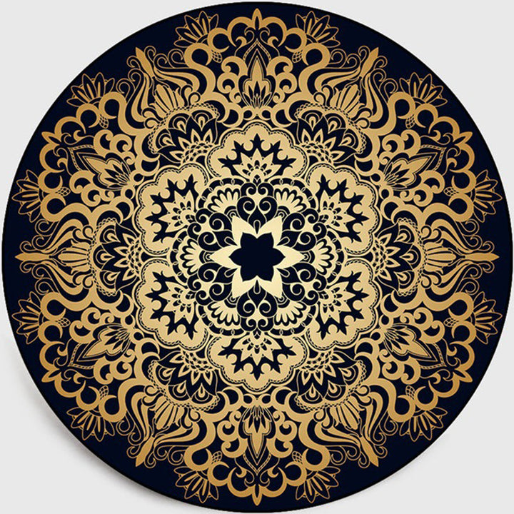 BowLift | Retro Dark Colored Moroccan Carpet Polypropylene Mandala Pattern Carpet Washable Non-Slip Pet-Friendly Carpet for the Living Room