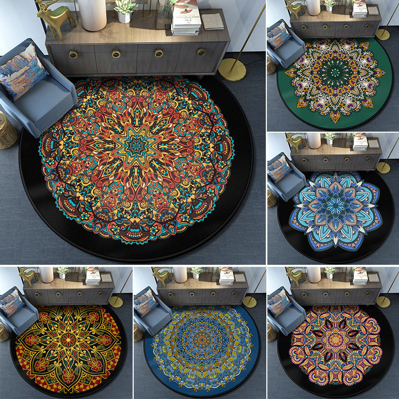 Turkish Mandala Rug Multicolored Synthetic Rug Washable Pet-Friendly Non-Slip Back Rug for the Large Room | Bowlift