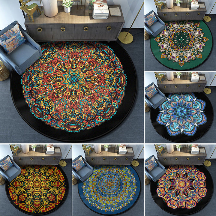 Turkish Mandala Rug Multicolored Synthetic Rug Washable Pet-Friendly Non-Slip Back Rug for the Large Room | Bowlift