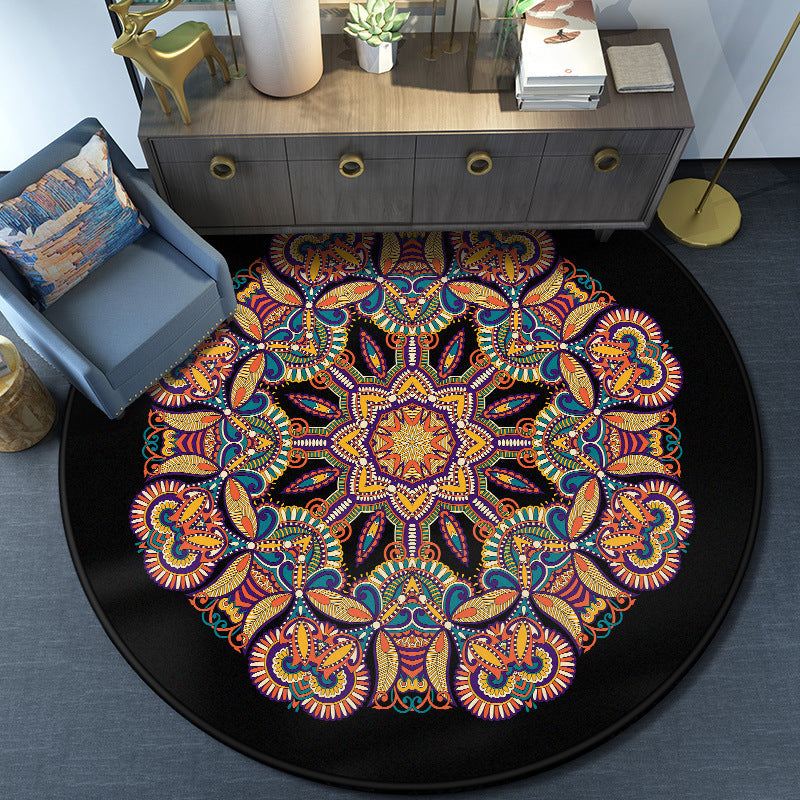 Turkish Mandala Rug Multicolored Synthetic Rug Washable Pet-Friendly Non-Slip Back Rug for the Large Room | Bowlift