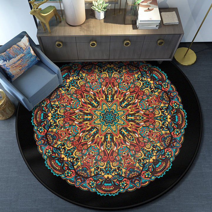 Turkish Mandala Rug Multicolored Synthetic Rug Washable Pet-Friendly Non-Slip Back Rug for the Large Room | Bowlift