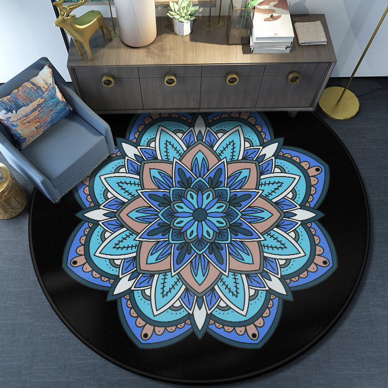 Turkish Mandala Rug Multicolored Synthetic Rug Washable Pet-Friendly Non-Slip Back Rug for the Large Room | Bowlift