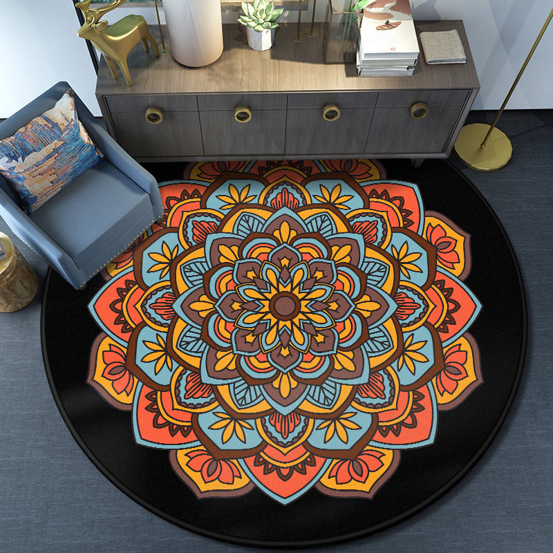 Turkish Mandala Rug Multicolored Synthetic Rug Washable Pet-Friendly Non-Slip Back Rug for the Large Room | Bowlift