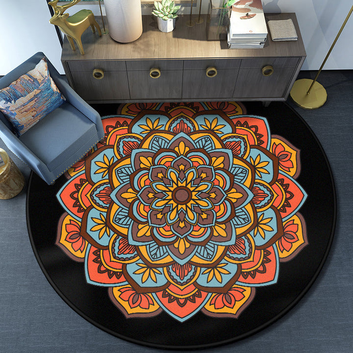 Turkish Mandala Rug Multicolored Synthetic Rug Washable Pet-Friendly Non-Slip Back Rug for the Large Room | Bowlift