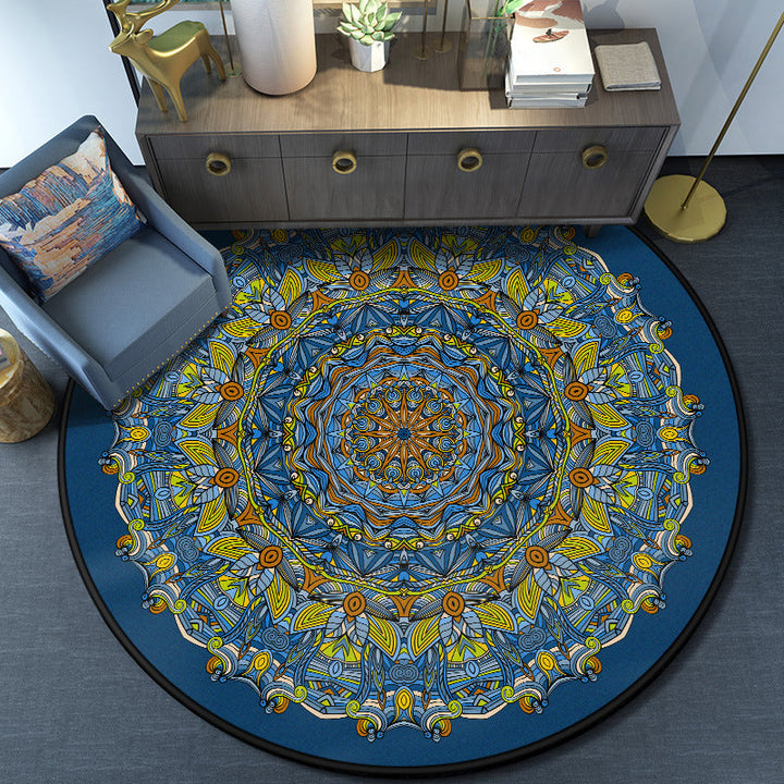 Turkish Mandala Rug Multicolored Synthetic Rug Washable Pet-Friendly Non-Slip Back Rug for the Large Room | Bowlift