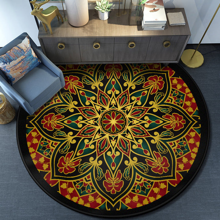 Turkish Mandala Rug Multicolored Synthetic Rug Washable Pet-Friendly Non-Slip Back Rug for the Large Room | Bowlift