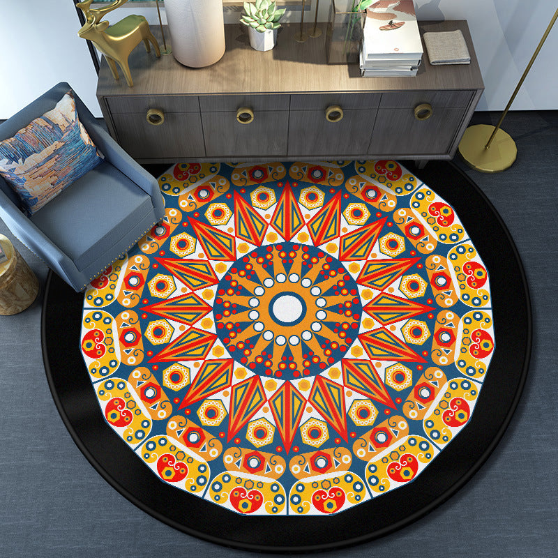 Turkish Mandala Rug Multicolored Synthetic Rug Washable Pet-Friendly Non-Slip Back Rug for the Large Room | Bowlift