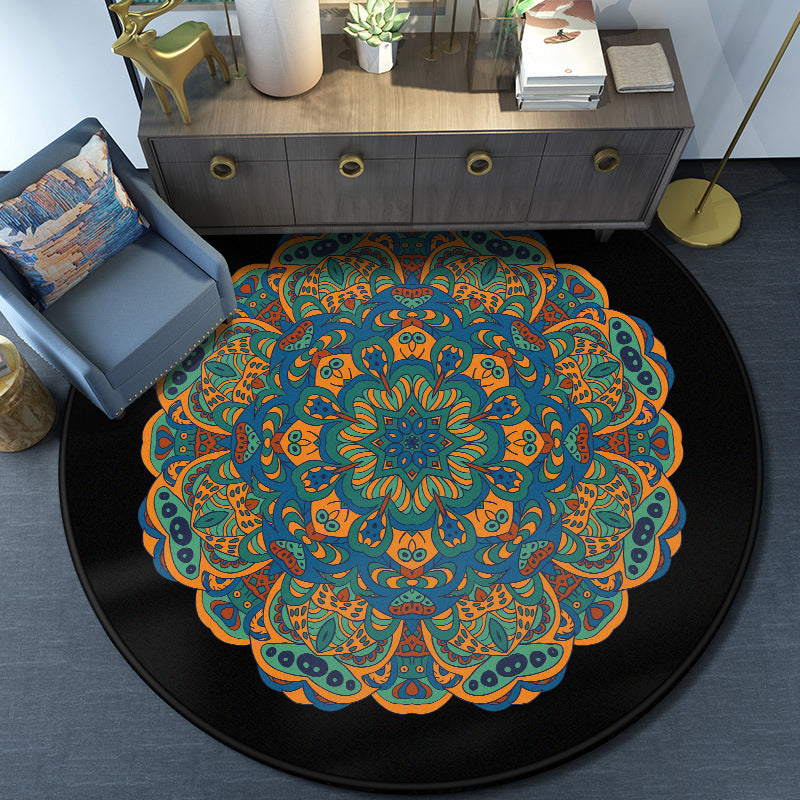 Turkish Mandala Rug Multicolored Synthetic Rug Washable Pet-Friendly Non-Slip Back Rug for the Large Room | Bowlift
