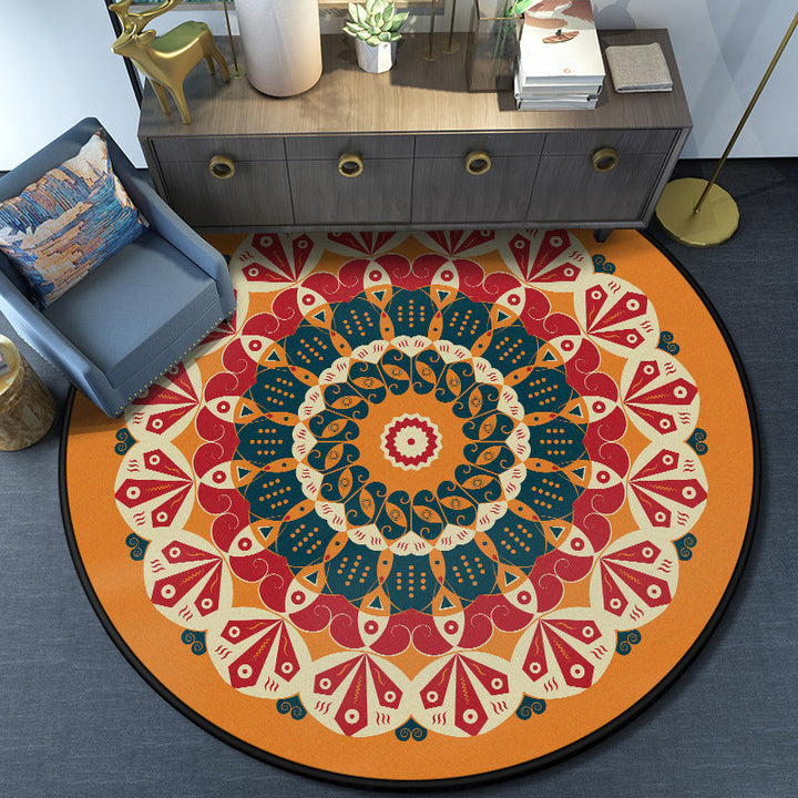 Turkish Mandala Rug Multicolored Synthetic Rug Washable Pet-Friendly Non-Slip Back Rug for the Large Room | Bowlift