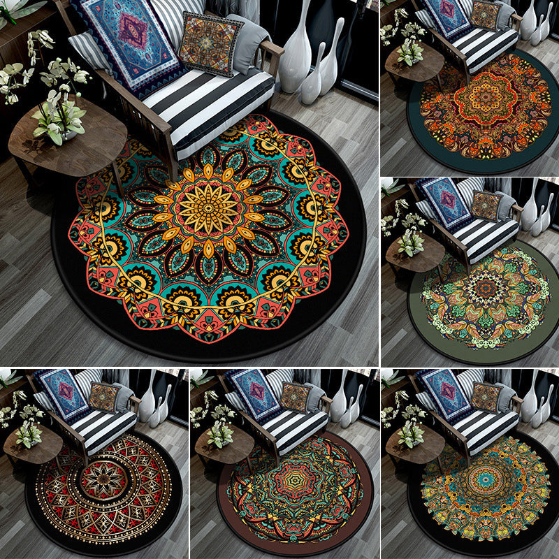 Retro Mandala Indoor Rug Dark Color Moroccan Rug Polypropylene Non-Slip Pet Friendly Washable Rug for the Living Room | Bowlift