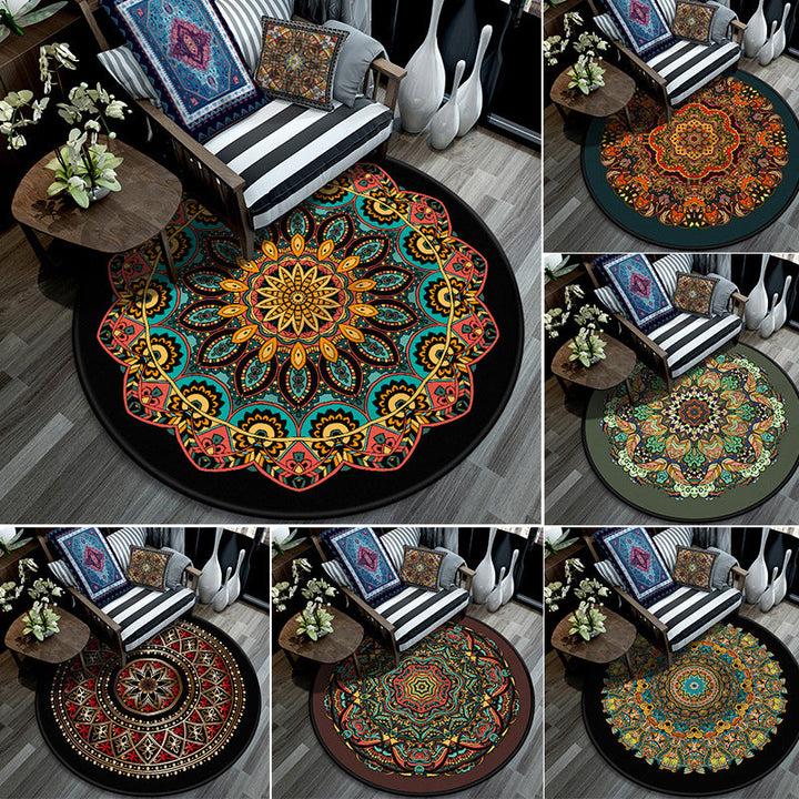 Retro Mandala Indoor Rug Dark Color Moroccan Rug Polypropylene Non-Slip Pet Friendly Washable Rug for the Living Room | Bowlift