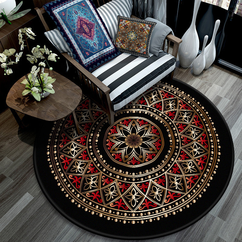 Retro Mandala Indoor Rug Dark Color Moroccan Rug Polypropylene Non-Slip Pet Friendly Washable Rug for the Living Room | Bowlift