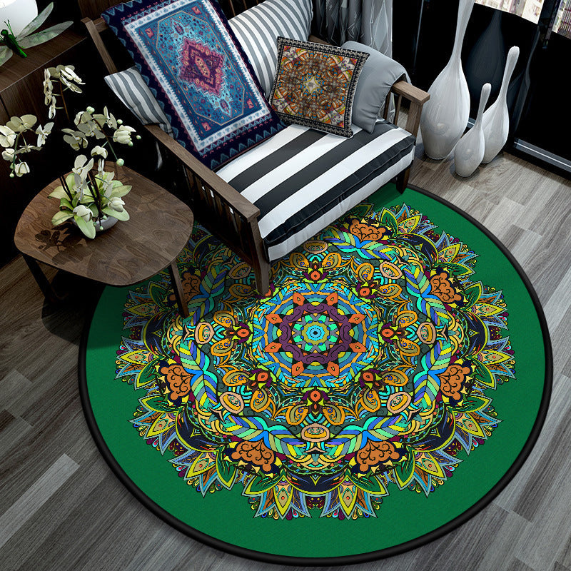 Retro Mandala Indoor Rug Dark Color Moroccan Rug Polypropylene Non-Slip Pet Friendly Washable Rug for the Living Room | Bowlift