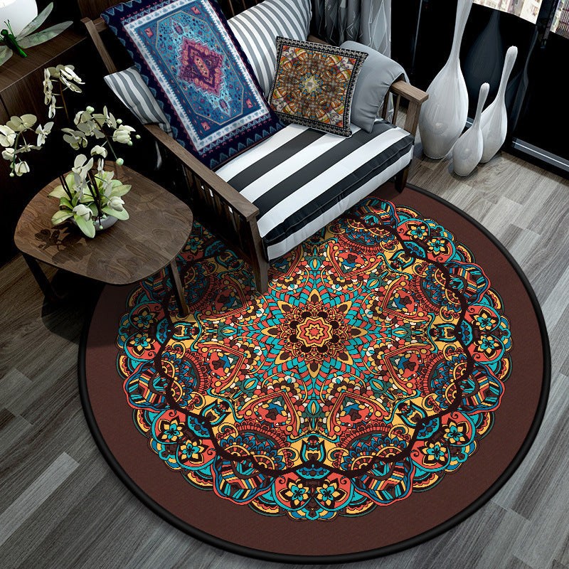 Retro Mandala Indoor Rug Dark Color Moroccan Rug Polypropylene Non-Slip Pet Friendly Washable Rug for the Living Room | Bowlift