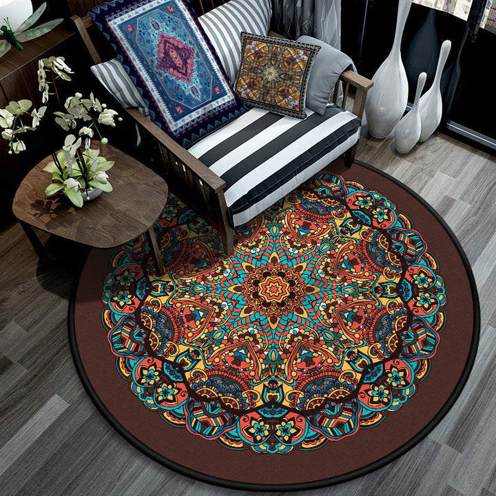 Retro Mandala Indoor Rug Dark Color Moroccan Rug Polypropylene Non-Slip Pet Friendly Washable Rug for the Living Room | Bowlift