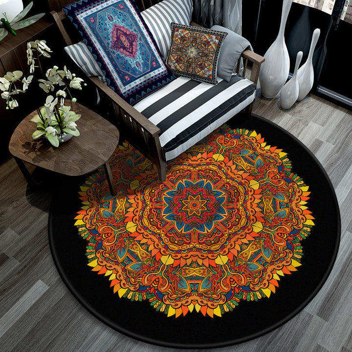 Retro Mandala Indoor Rug Dark Color Moroccan Rug Polypropylene Non-Slip Pet Friendly Washable Rug for the Living Room | Bowlift
