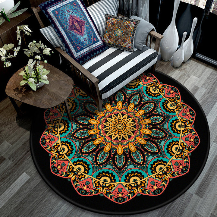 Retro Mandala Indoor Rug Dark Color Moroccan Rug Polypropylene Non-Slip Pet Friendly Washable Rug for the Living Room | Bowlift
